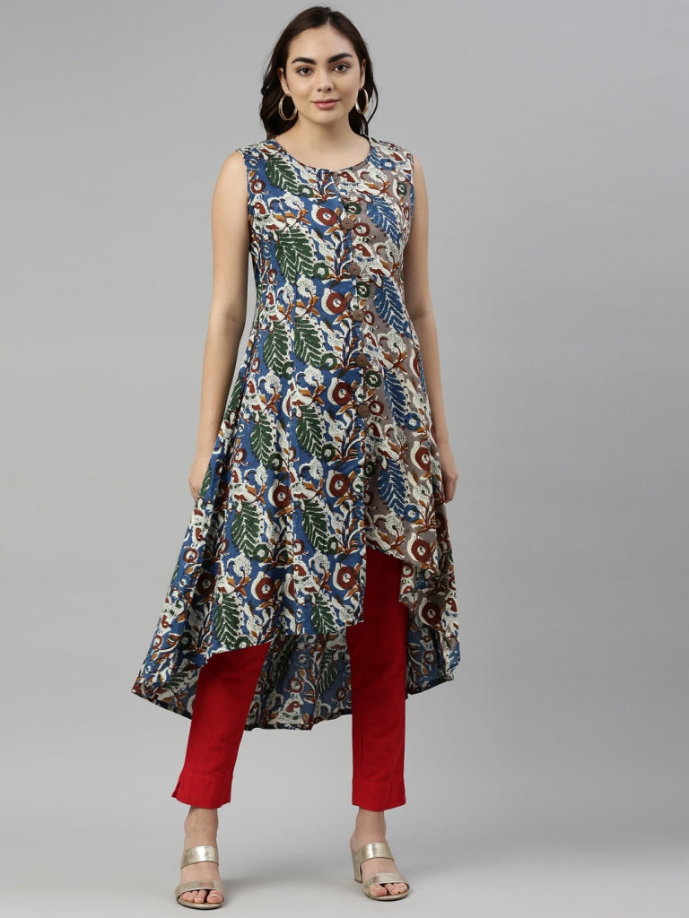 Neerus Women Blue  Multicoloured Floral Printed Kurta