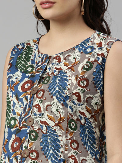 Neerus Women Blue  Multicoloured Floral Printed Kurta