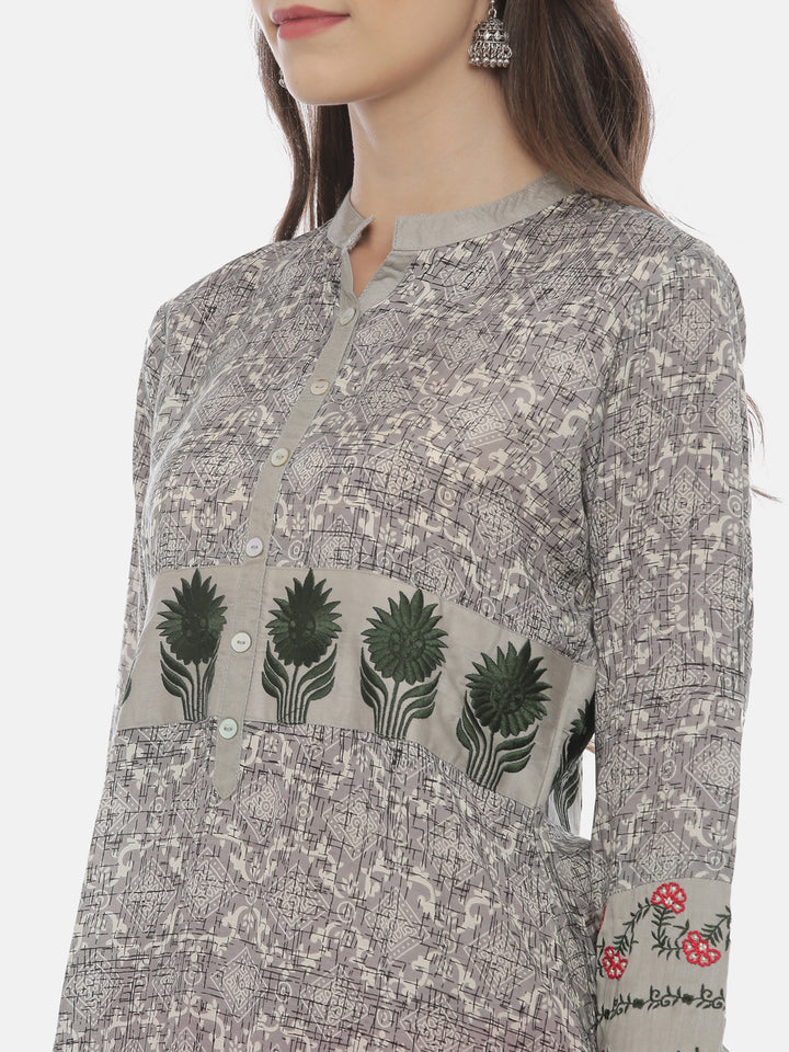 Neerus Grey cotton printed kurti - detail view 1