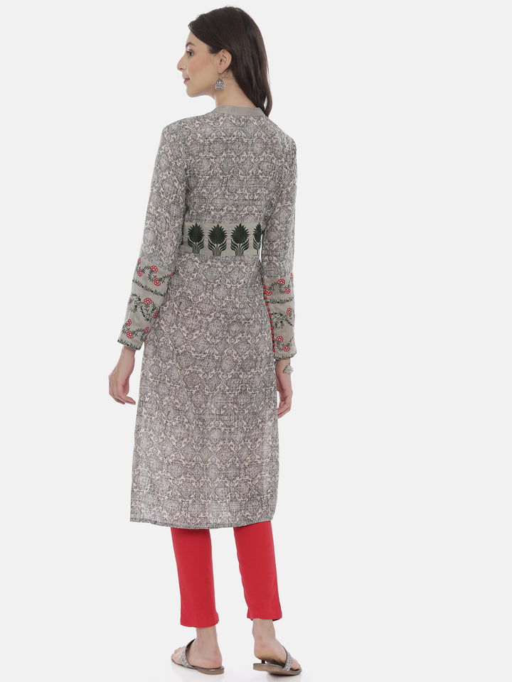 Neerus Grey cotton printed kurti - side view