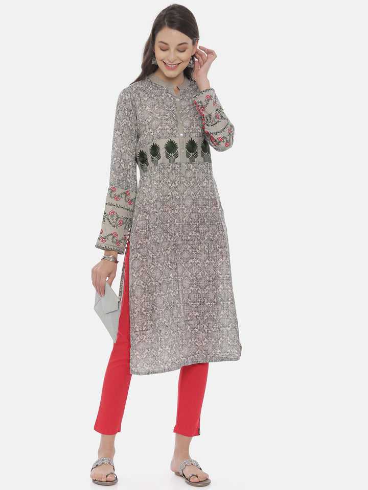 Neerus Grey cotton printed kurti - detail view 2