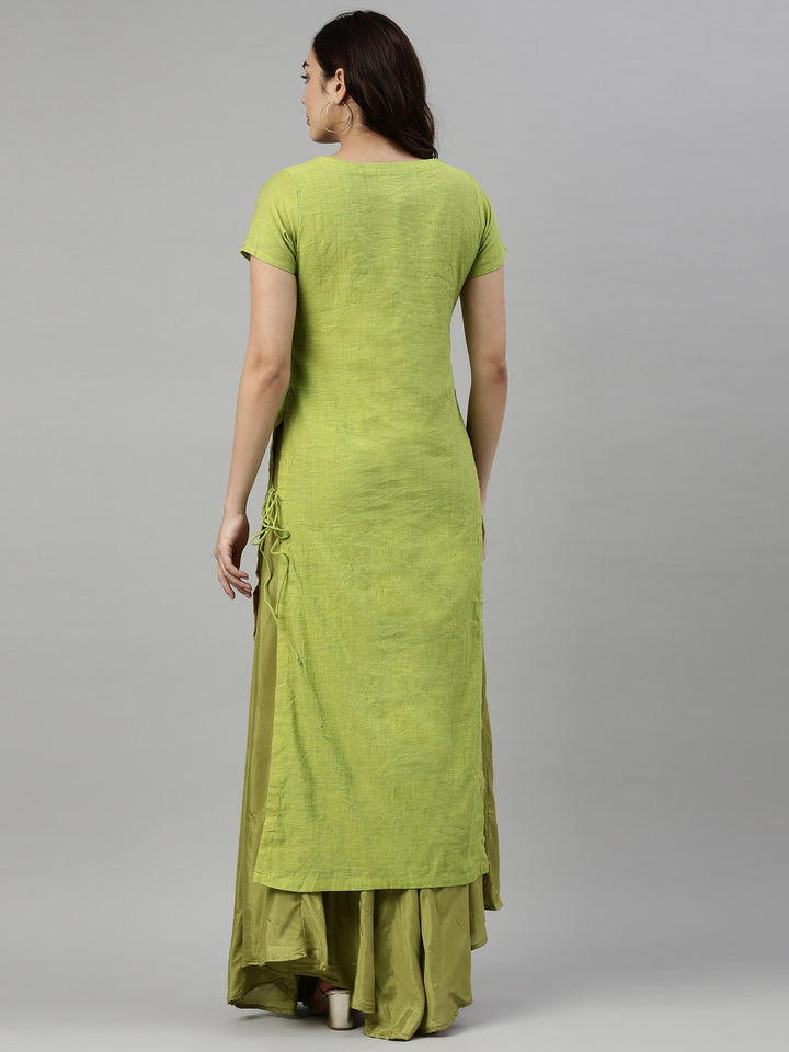 Neerus Women Green Dyed Thread Work Anarkali Kurta