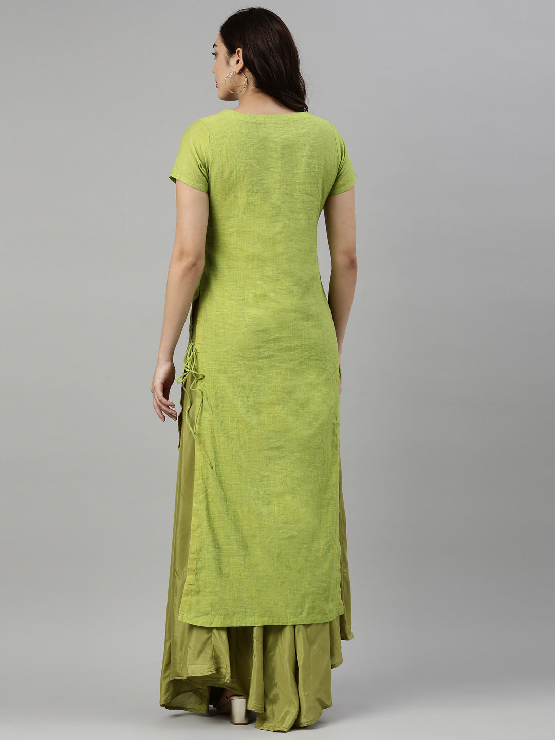 Neerus Women Green Dyed Thread Work Anarkali Kurta