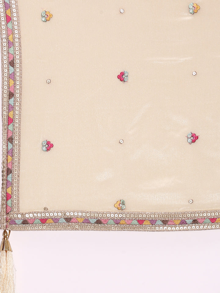 Cream Tissue Floral Embroidered Anarkali Set