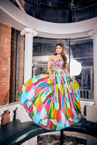 Neeru'S Multi Crepe Fabric Ghagra Set With Dupatta
