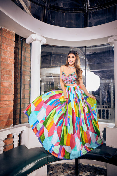 Neeru'S Multi Crepe Fabric Ghagra Set With Dupatta