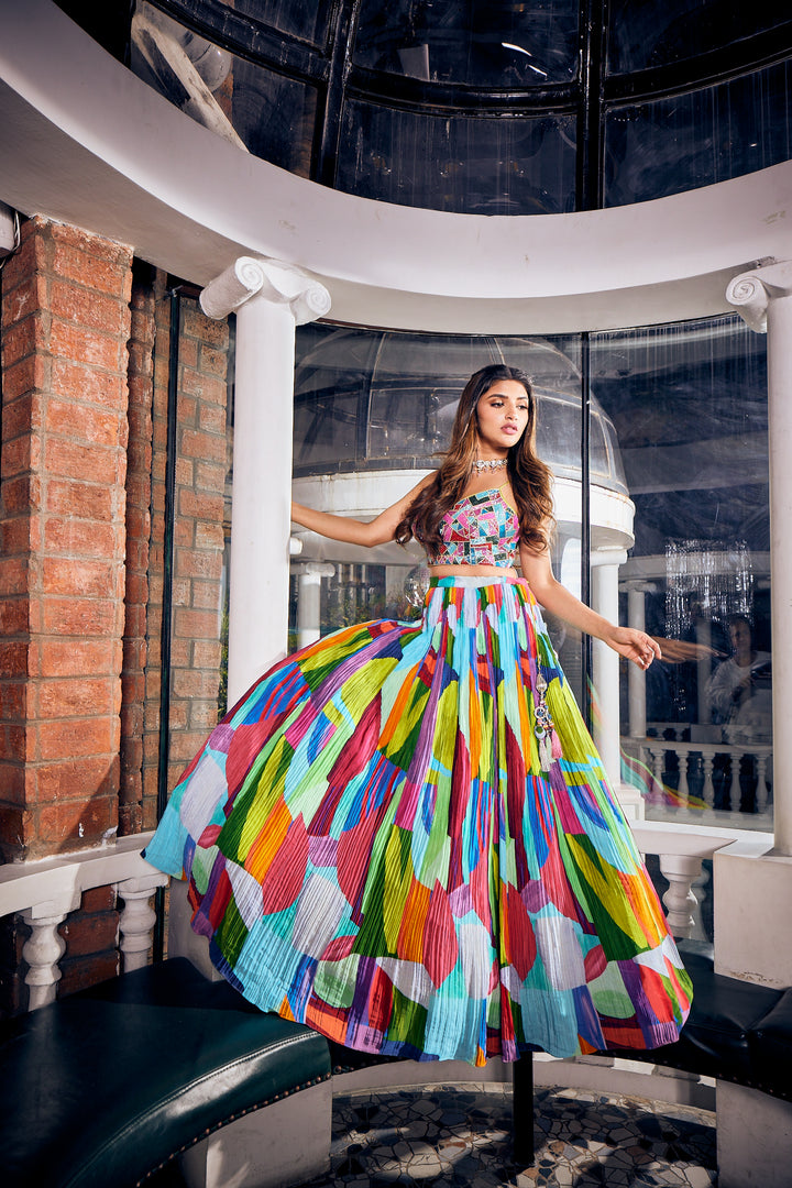 Neerus Multi Crepe Fabric Ghagra Set With Dupatta