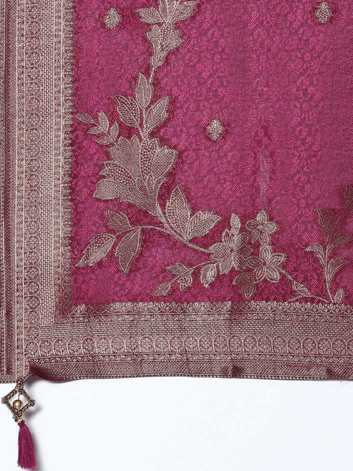 Magenta Silk embroidered three piece suit set