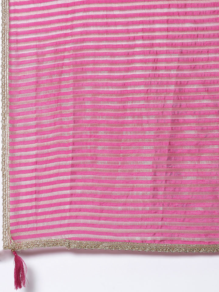 Pink Tissue Suit Embroidered three piece set