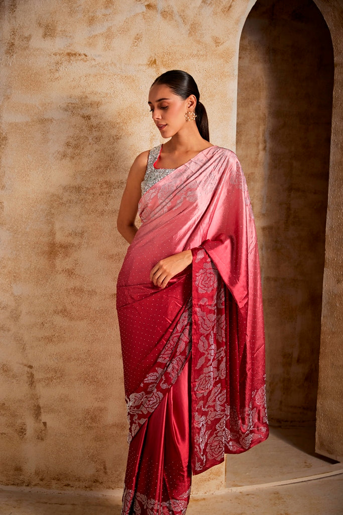 Neerus Maroon Color Satin Fabric Saree