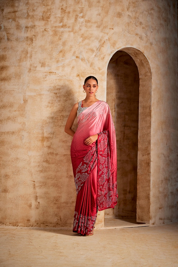 Neerus Maroon Color Satin Fabric Saree