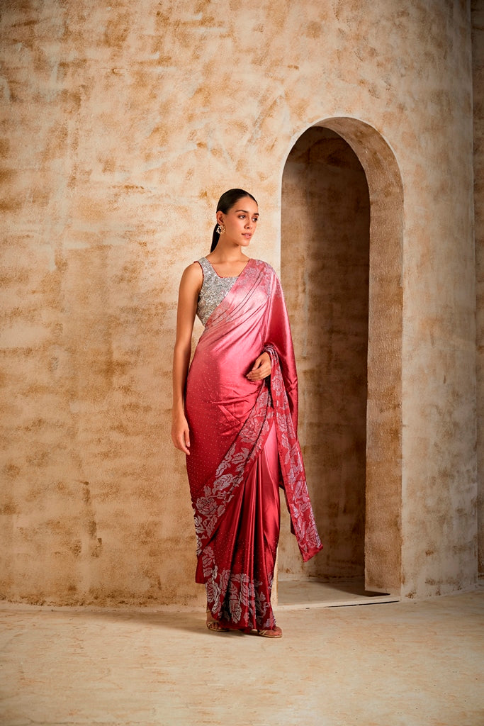 Neerus Maroon Color Satin Fabric Saree