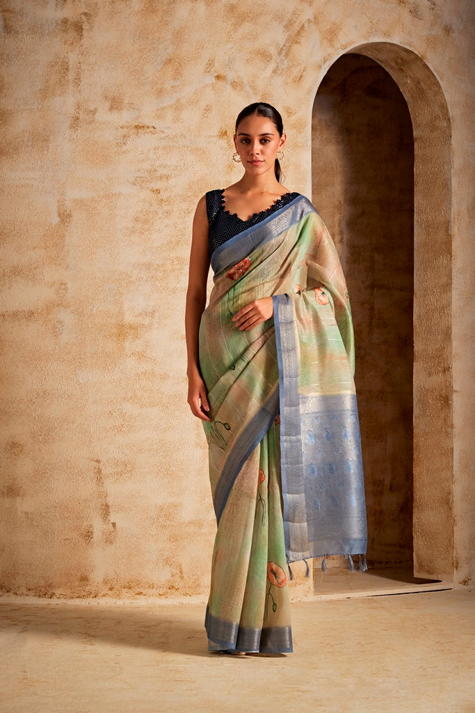 Neerus Printed Dupion Fabric Saree