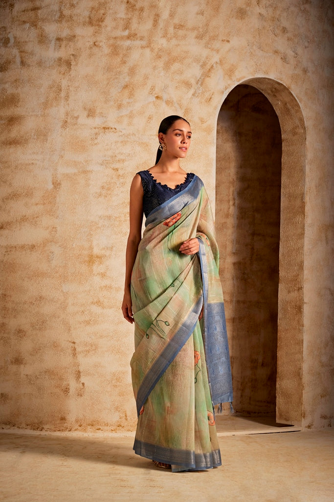 Neerus Printed Dupion Fabric Saree