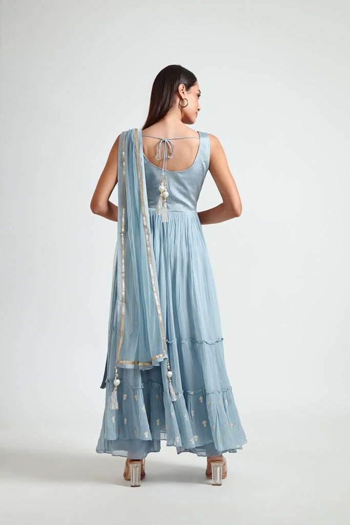 Neerus Grey georgette mirror work suit set - detail view 2