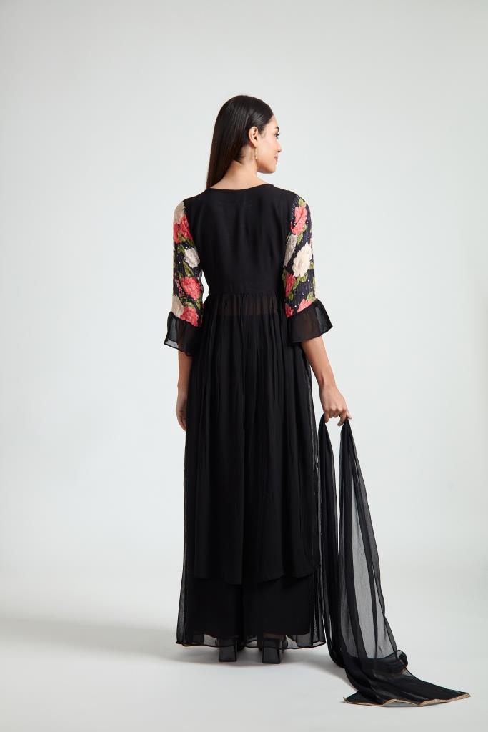 Neerus Black Color Georgette Fabric Suit Set