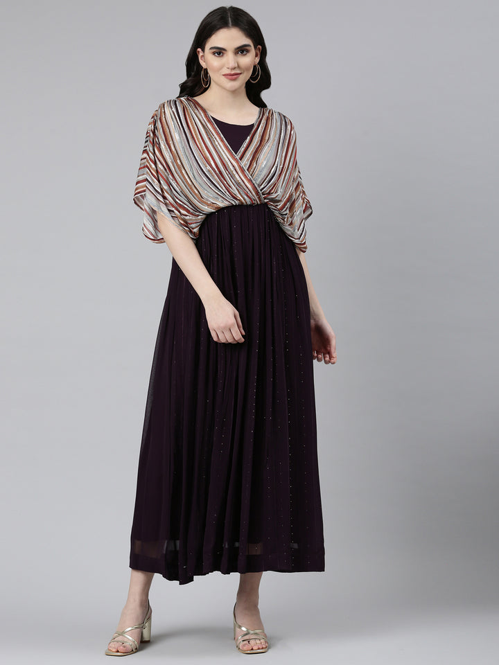 Neerus Purple solid straight dress - front view