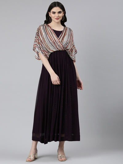 Neerus Purple Straight Casual Solid Gown