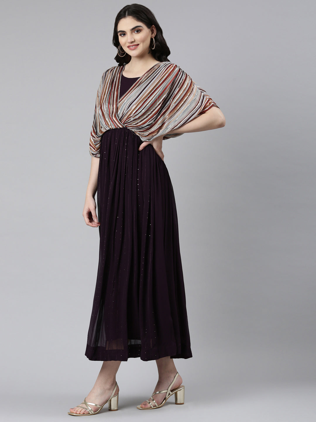 Neerus Purple Straight Casual Solid Gown