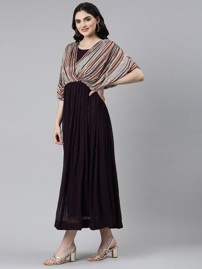 Neerus Purple Straight Casual Solid Gown