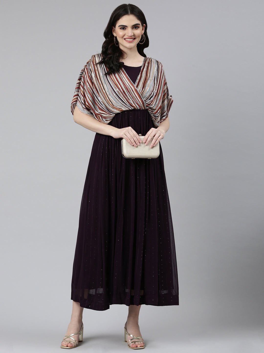 Neerus Purple Straight Casual Solid Gown