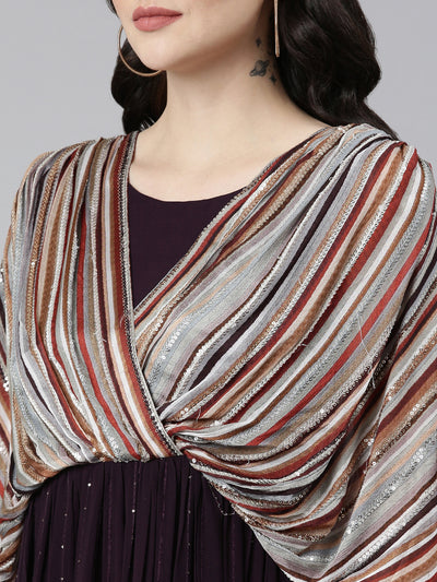Neerus Purple Straight Casual Solid Gown