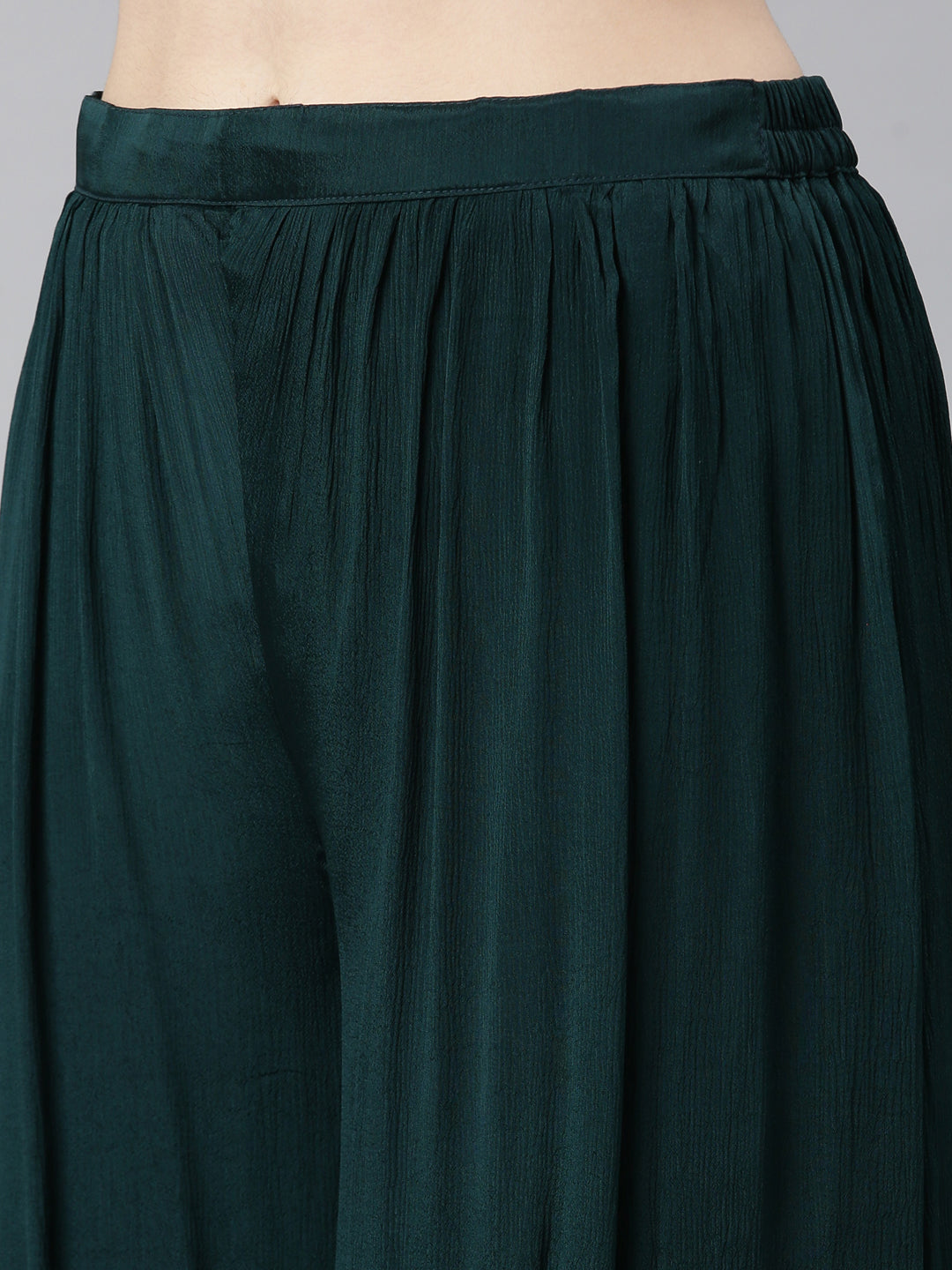 Neerus Green Pleated Straight Embroidered Kurta And Palazzos With Dupatta