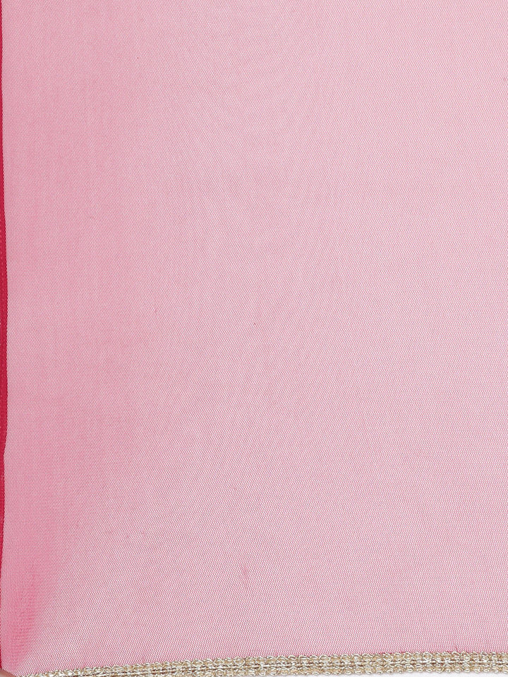 Neerus Red embroidered straight kurta set with palazzo and dupatta - detail view 4