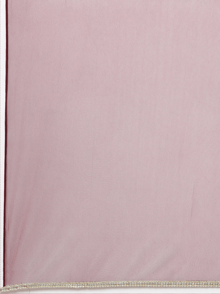 Neerus Maroon embroidered straight kurta set with palazzo and dupatta - detail view 4