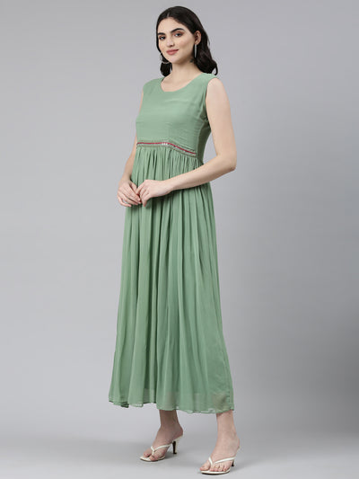 Neerus Green Pleated Anarkali Embellished Kurta