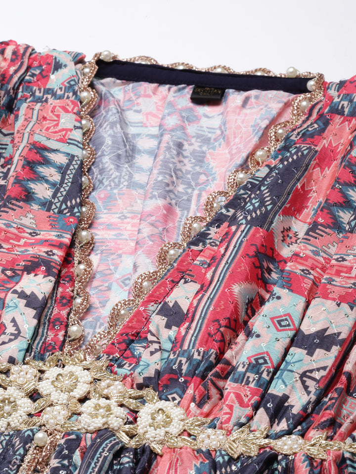 Neerus Multi crepe printed kurta set with trousers - detail view 2