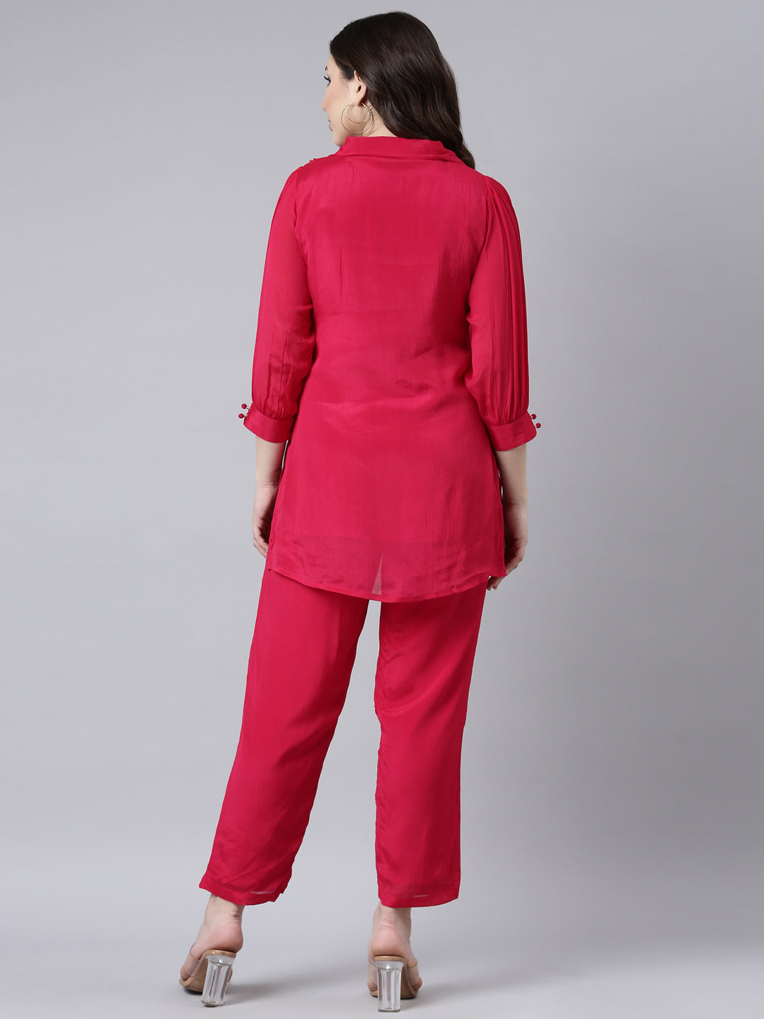Neerus Pink solid straight co-ord set top and trouser - side view