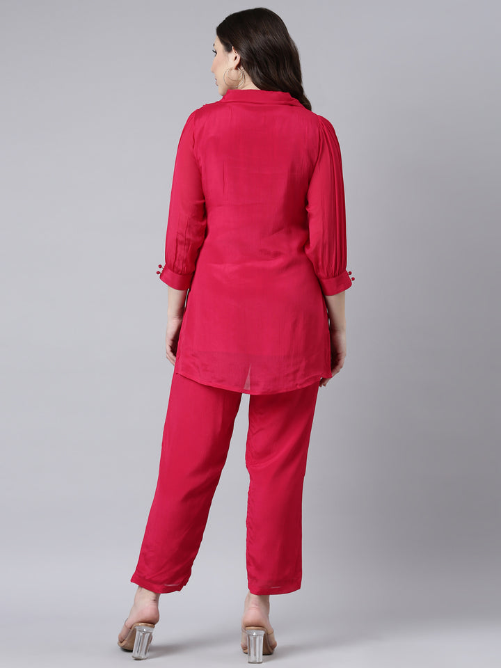 Neerus Pink solid straight co-ord set top and trouser - side view