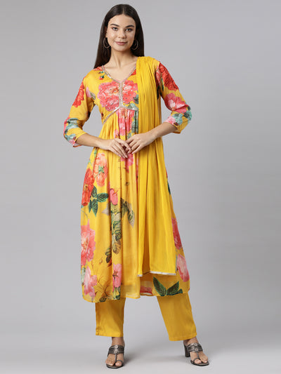 Neeru's Mustard Regular Straight Solid Readymade suits