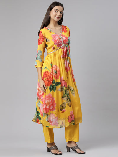 Neeru's Mustard Regular Straight Solid Readymade suits