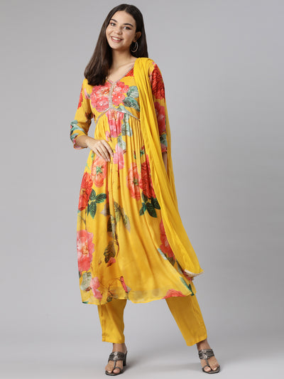 Neeru's Mustard Regular Straight Solid Readymade suits