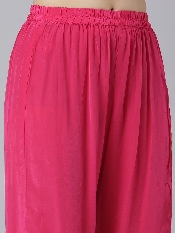 Neerus Pink solid straight kurta set with trouser - detail view 3