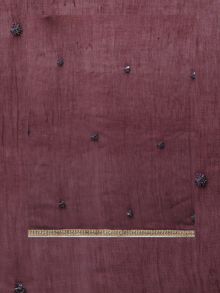 Neerus Purple chiffon solid straight suit set - detail view 4