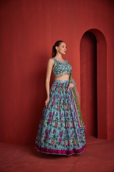 NEERU'S WOMENS SEA GREEN COLOUR GHAGRA SET