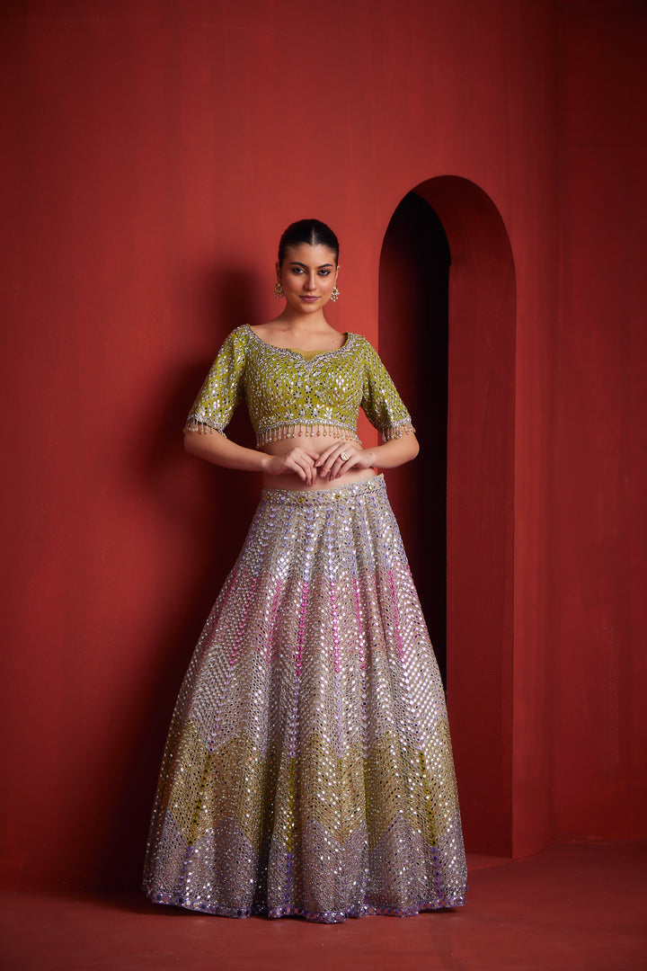 Neerus Womens Green Colour Ghagra Set