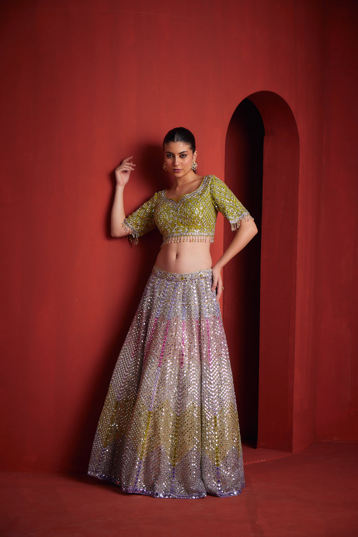 Neerus Womens Green Colour Ghagra Set