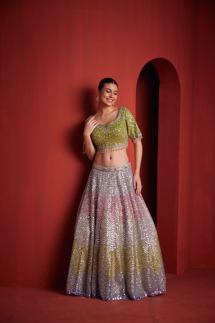 Neerus Womens Green Colour Ghagra Set