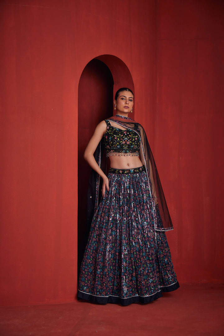 Neerus Womens Black Colour Ghagra Set