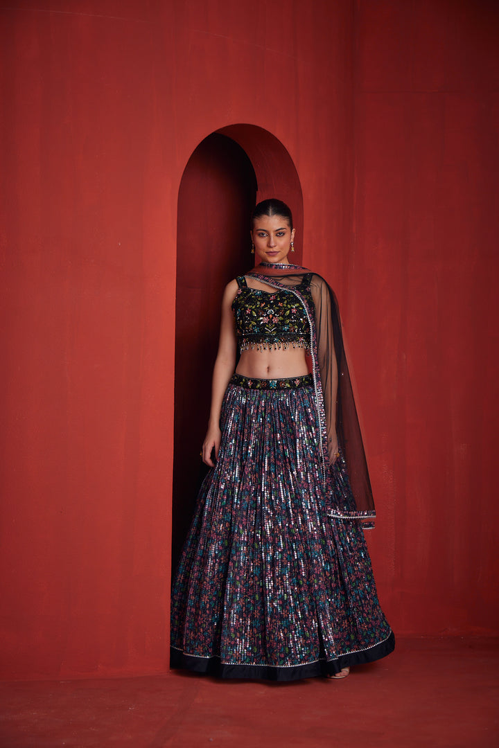 Neerus Womens Black Colour Ghagra Set