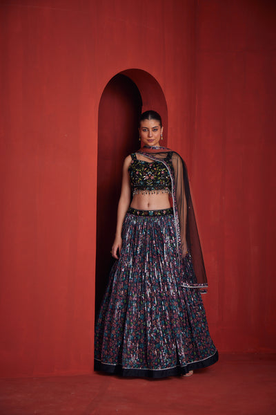 NEERU'S WOMENS BLACK COLOUR GHAGRA SET