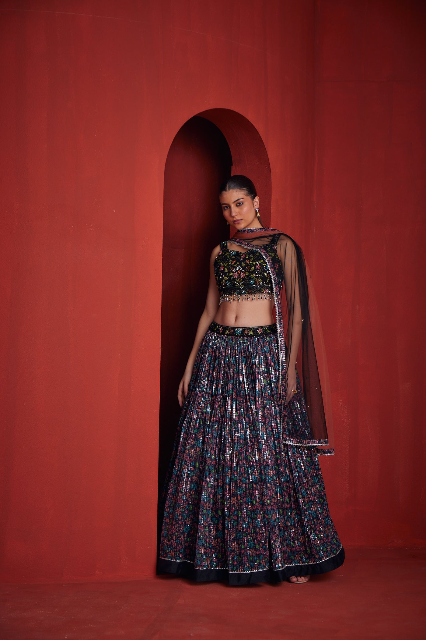 NEERU'S WOMENS BLACK COLOUR GHAGRA SET