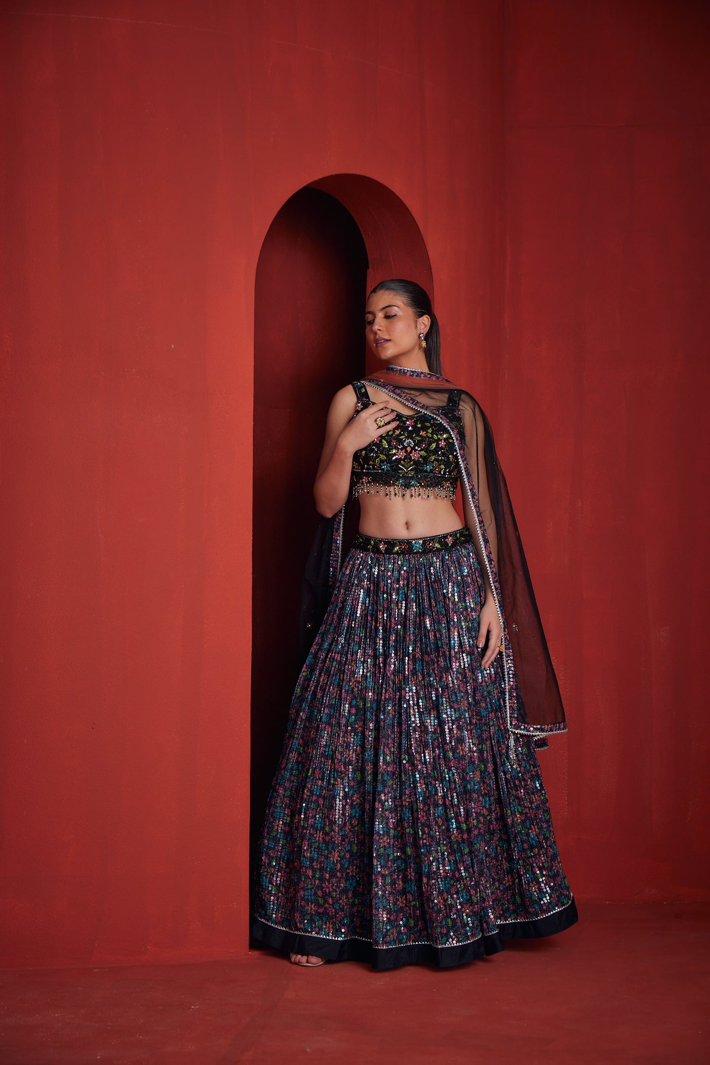 NEERU'S WOMENS BLACK COLOUR GHAGRA SET