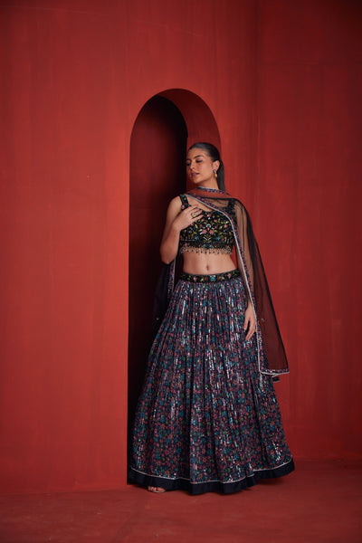 NEERU'S WOMENS BLACK COLOUR GHAGRA SET