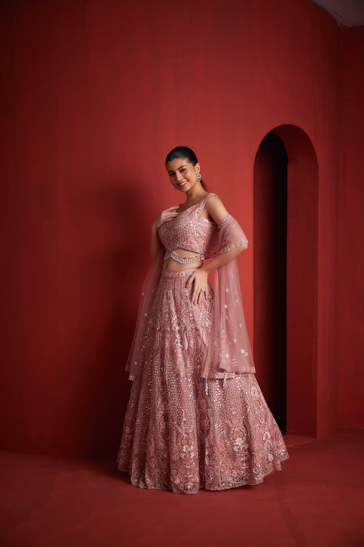 Neerus Womens Peach Colour Ghagra Set