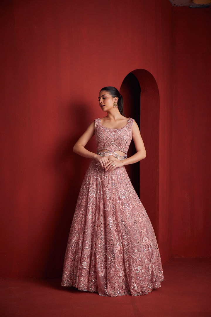 Neerus Womens Peach Colour Ghagra Set